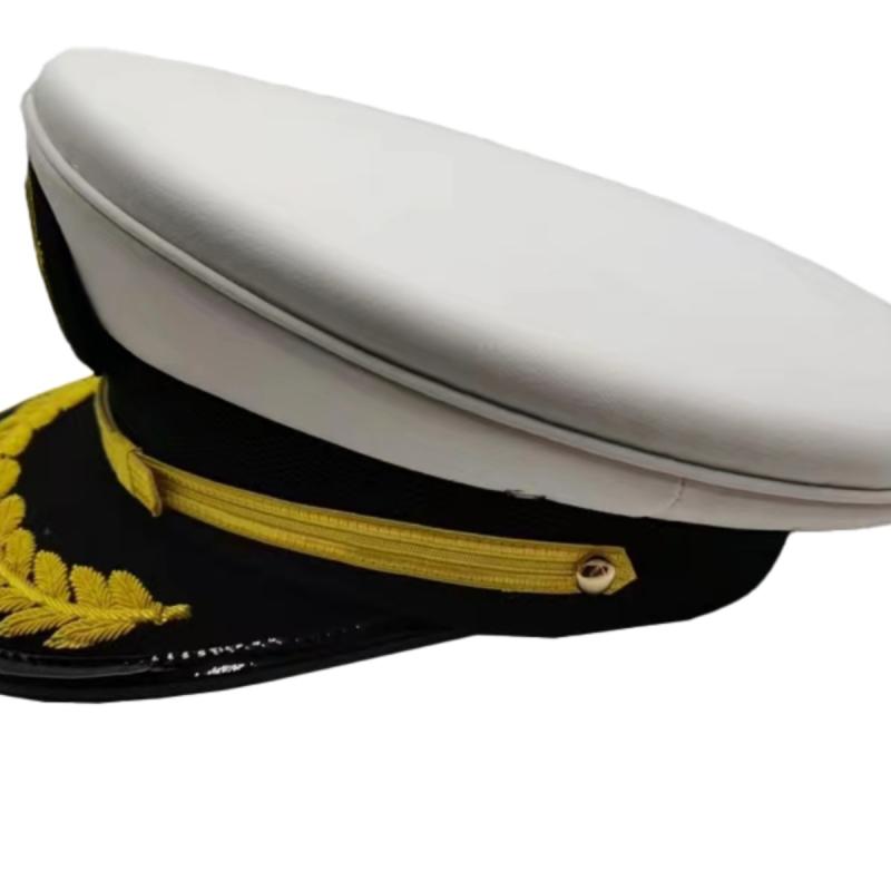 Captain, seafarer, wire embroidered large-brimmed hat, first officer, second officer, chief cap, uniform, professional cap